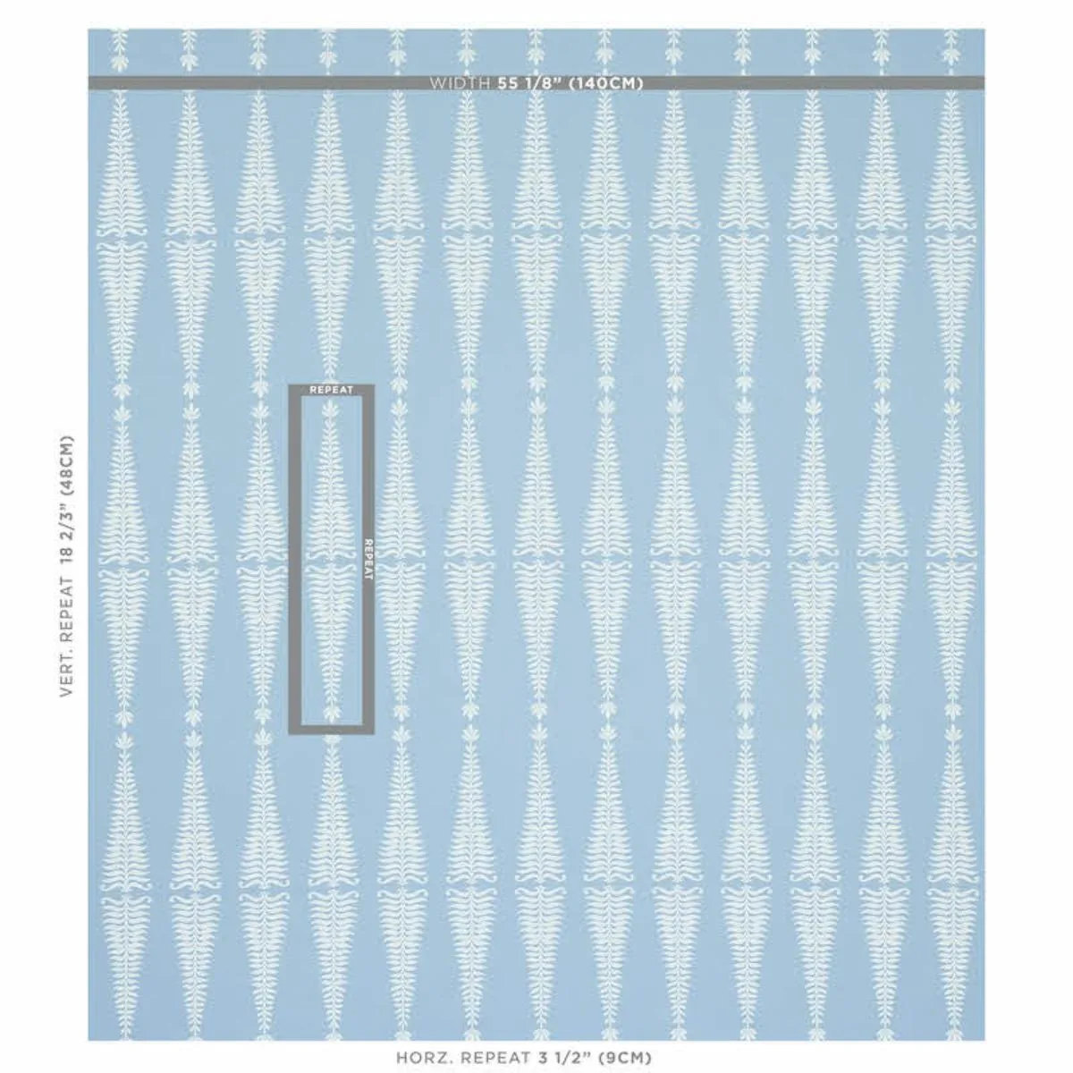 Schumacher 2643884 Fern Tree Ivory & Sky fabric swatch