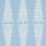 Schumacher 2643884 Fern Tree Ivory & Sky fabric swatch