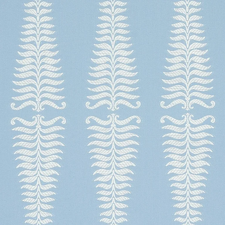 Schumacher 2643884 Fern Tree Ivory & Sky fabric swatch