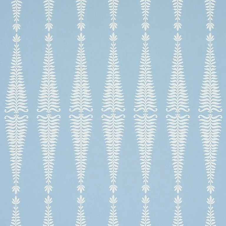 Schumacher 2643884 Fern Tree Ivory & Sky fabric swatch