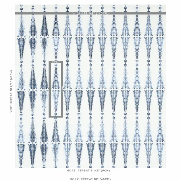 Schumacher 2643882 Fern Tree Navy & White fabric swatch