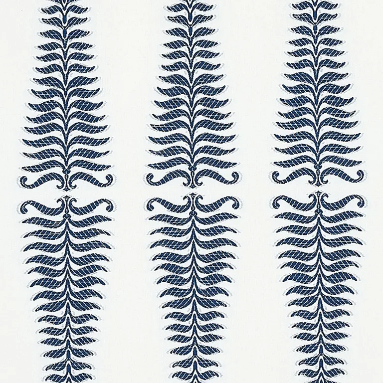 Schumacher 2643882 Fern Tree Navy & White fabric swatch