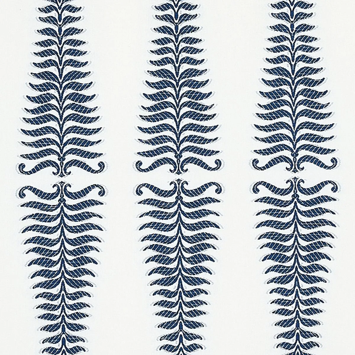Schumacher 2643882 Fern Tree Navy & White fabric swatch
