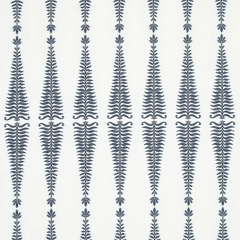 Schumacher 2643882 Fern Tree Navy & White fabric swatch