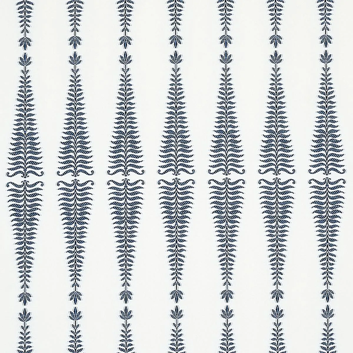 Schumacher 2643882 Fern Tree Navy & White fabric swatch