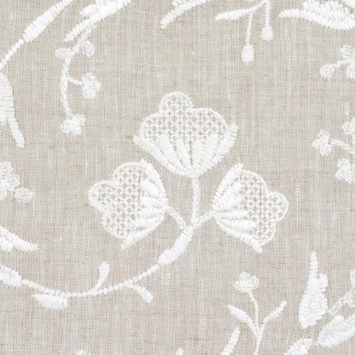 Schumacher 67821 Fiorentina Embroidered Sheer Oat fabric swatch