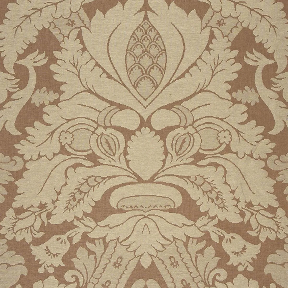 Schumacher 63592 Fitzroy Linen Damask Camel fabric swatch
