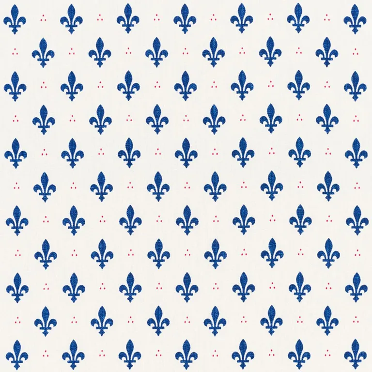 Schumacher 176961 Fleur De Lis Bleu & Rouge fabric swatch