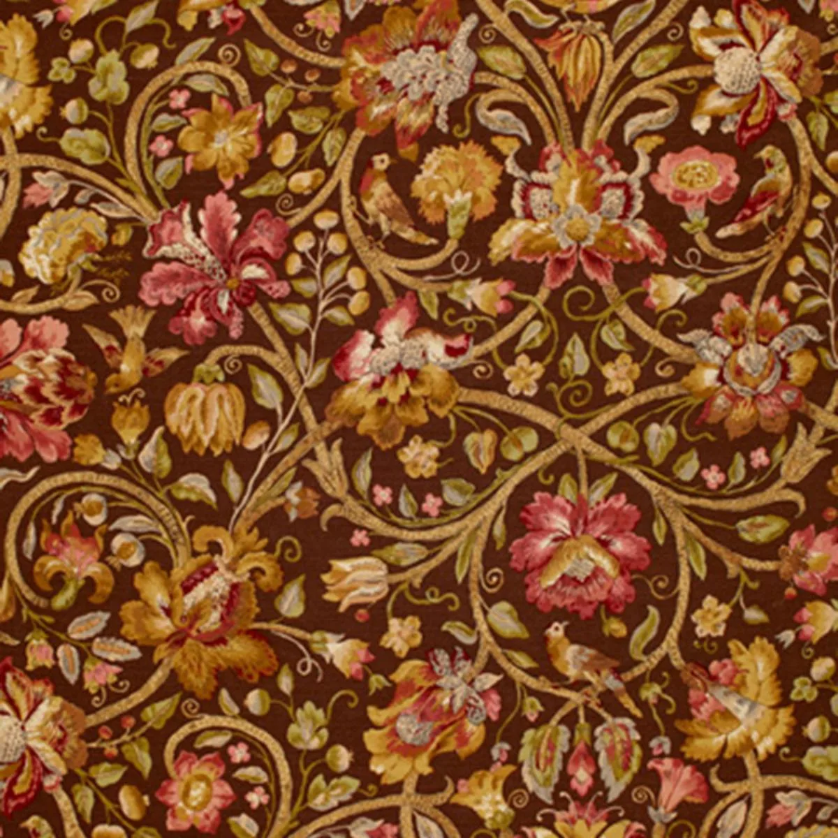 Schumacher 172723 Fleurs De Touraine Mahogany fabric swatch