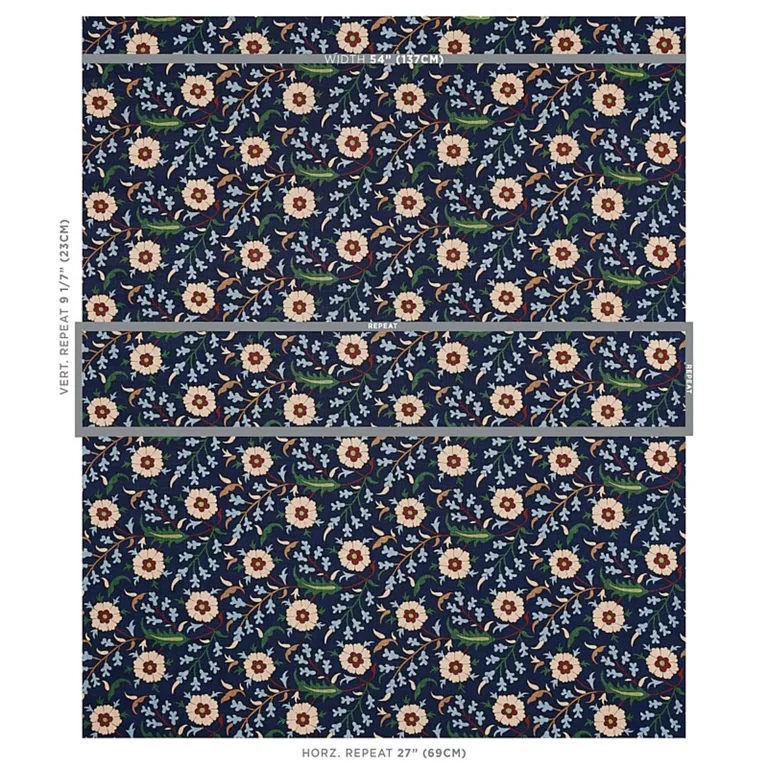 Schumacher 179951 Floralia Indigo fabric swatch