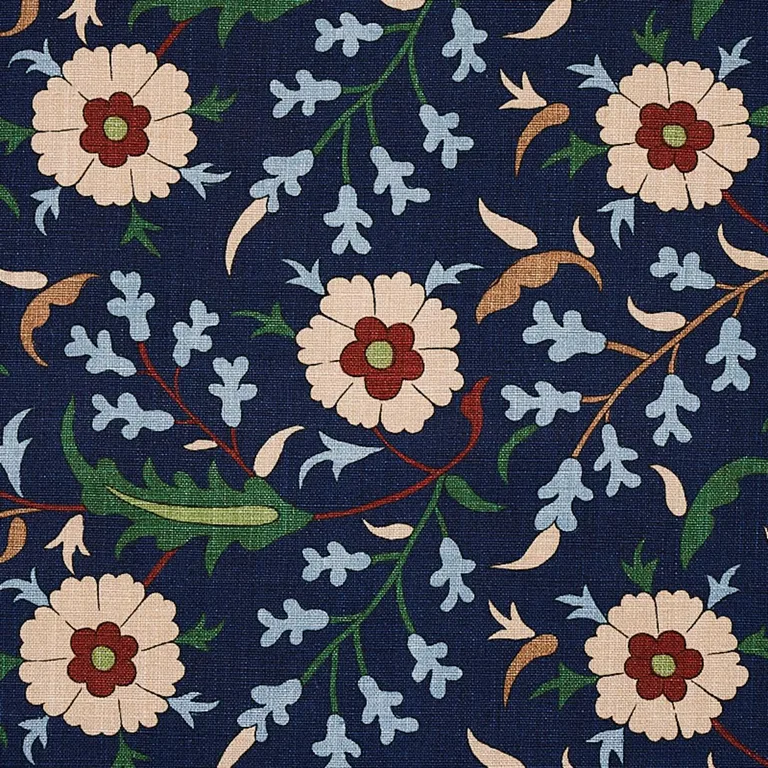 Schumacher 179951 Floralia Indigo fabric swatch