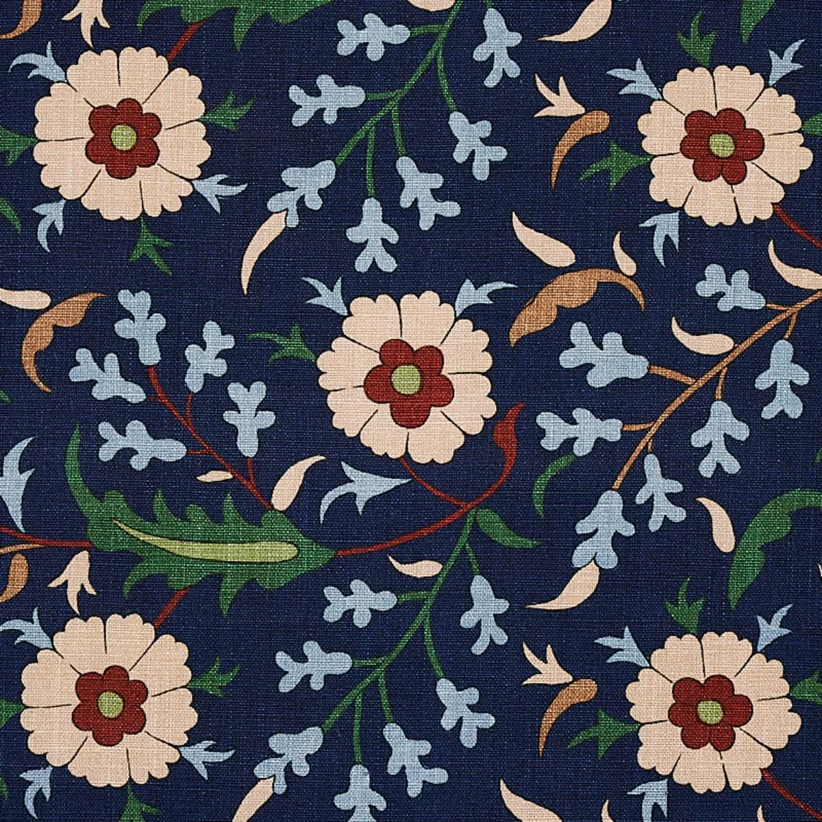 Schumacher 179951 Floralia Indigo fabric swatch