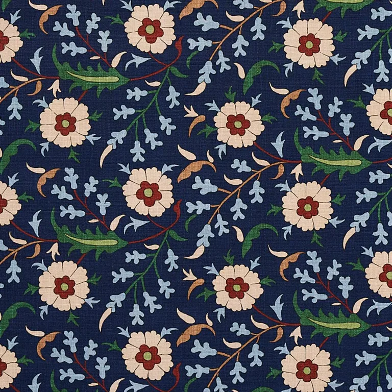 Schumacher 179951 Floralia Indigo fabric swatch