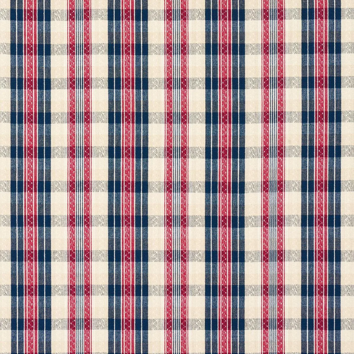 Schumacher 84720 Fonda Hand Woven Plaid Rouge & Navy fabric swatch