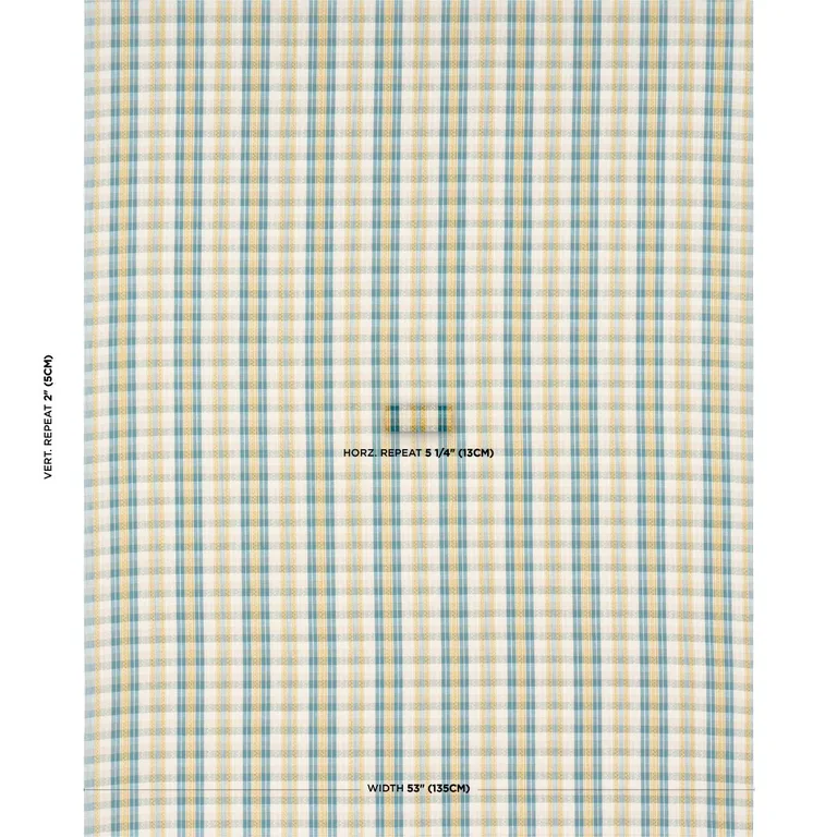 Schumacher 84722 Fonda Hand Woven Plaid Teal & Citron fabric swatch