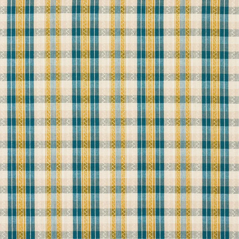 Schumacher 84722 Fonda Hand Woven Plaid Teal & Citron fabric swatch
