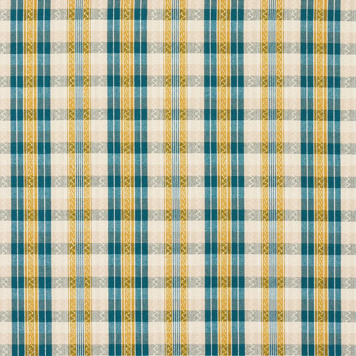 Schumacher 84722 Fonda Hand Woven Plaid Teal & Citron fabric swatch