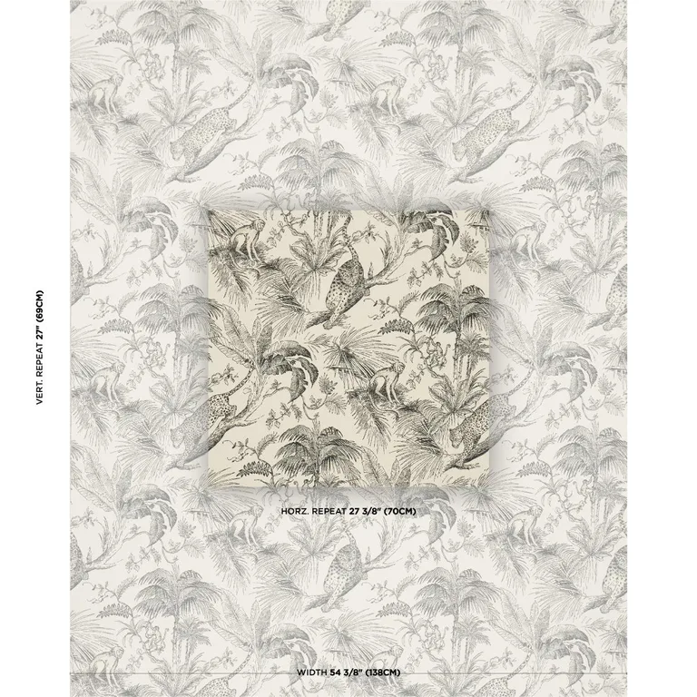 Schumacher 85100 Forest Canopy Black & Ivory fabric swatch