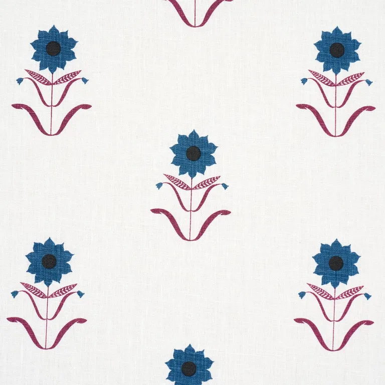 Schumacher 181982 Forget Me Nots Blue & Plum fabric swatch