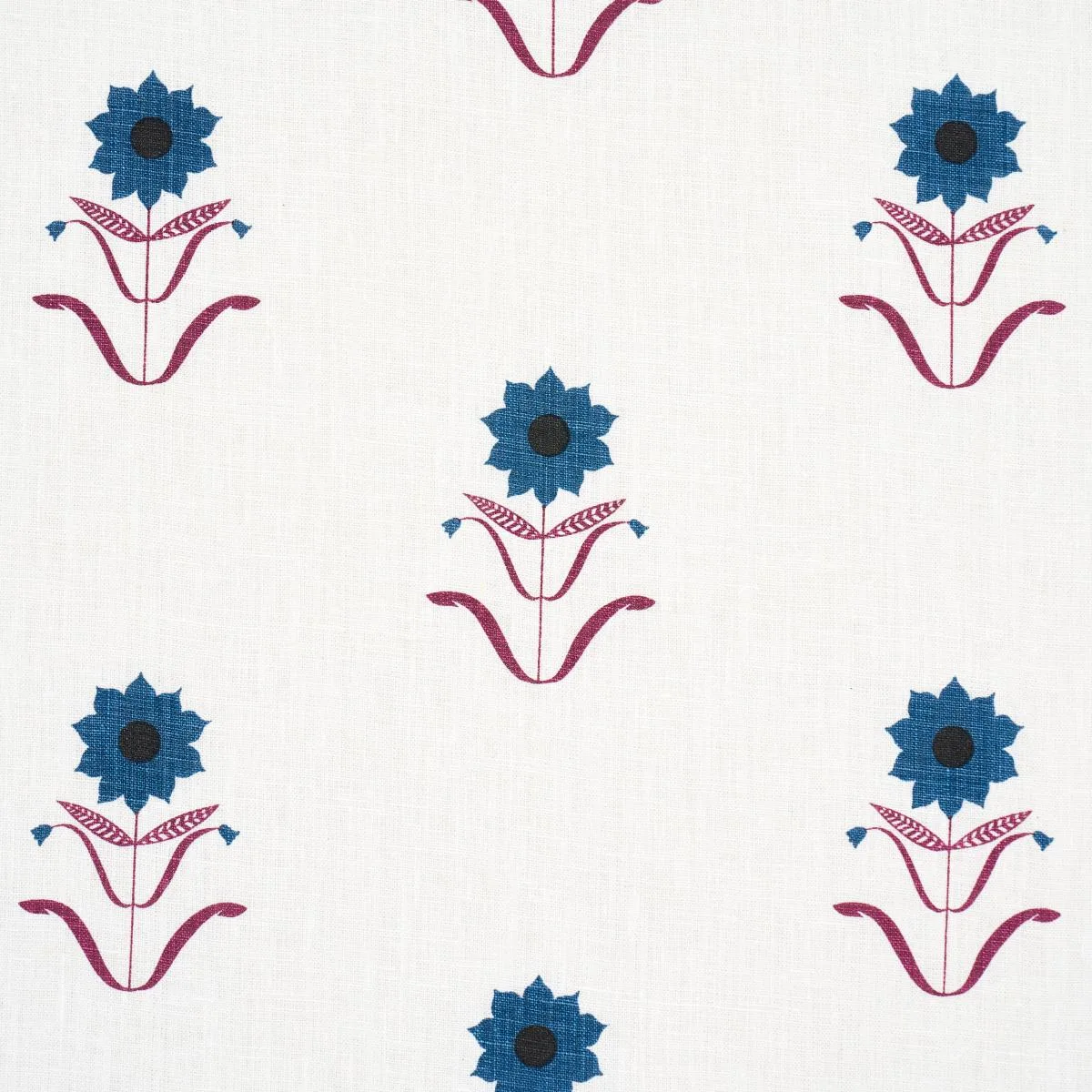 Schumacher 181982 Forget Me Nots Blue & Plum fabric swatch