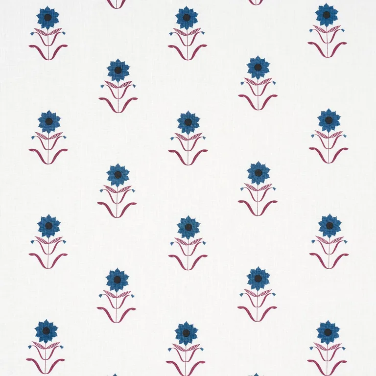 Schumacher 181982 Forget Me Nots Blue & Plum fabric swatch