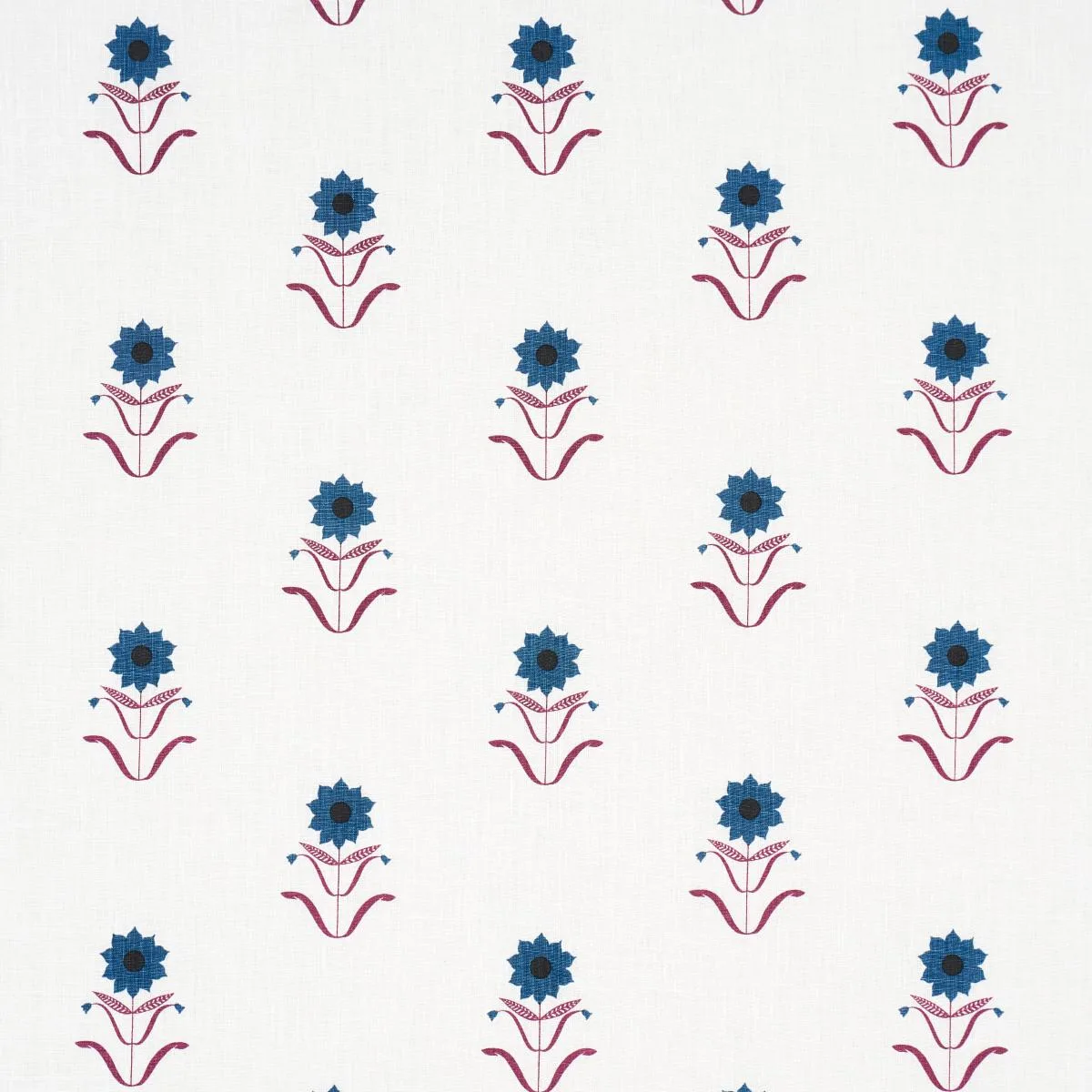 Schumacher 181982 Forget Me Nots Blue & Plum fabric swatch