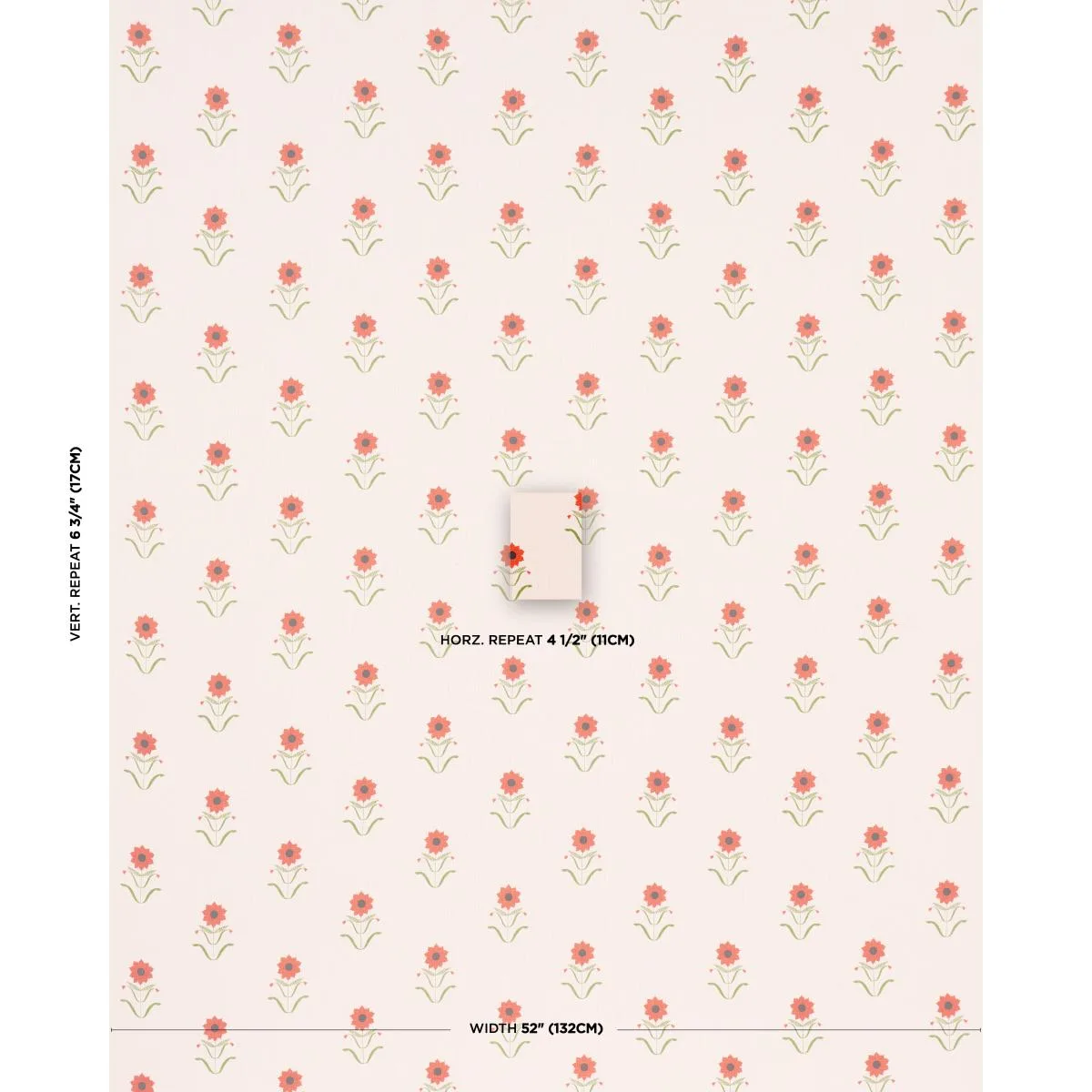 Schumacher 181980 Forget Me Nots Red On Pink fabric swatch