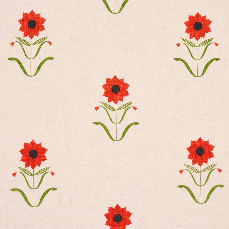 Schumacher 181980 Forget Me Nots Red On Pink fabric swatch