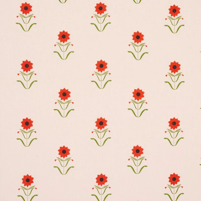Schumacher 181980 Forget Me Nots Red On Pink fabric swatch