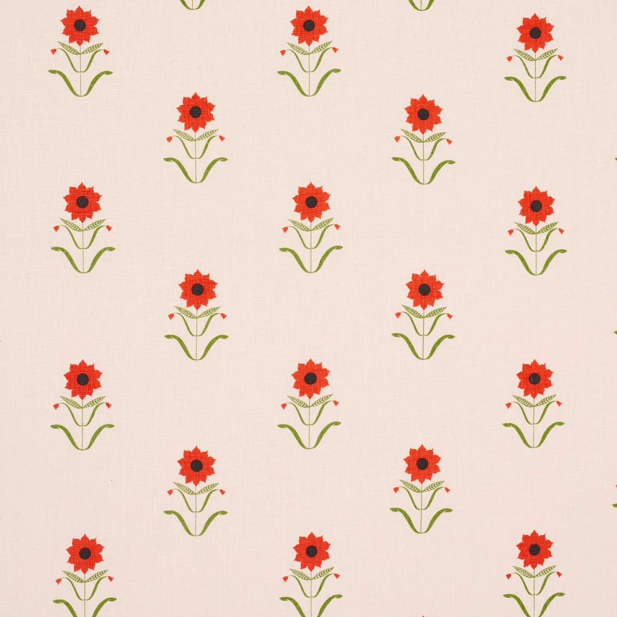 Schumacher 181980 Forget Me Nots Red On Pink fabric swatch