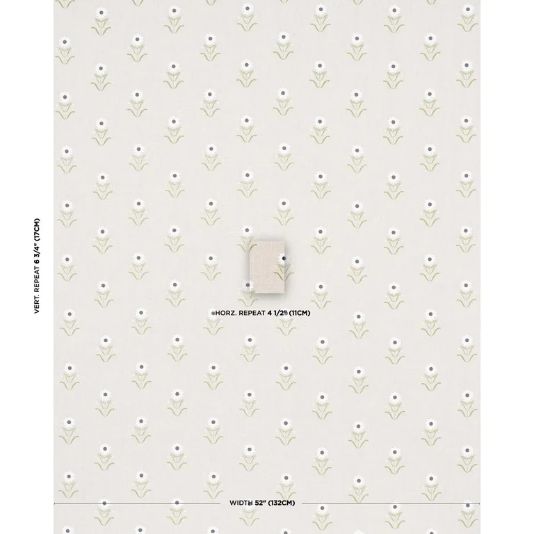 Schumacher 181981 Forget Me Nots White On Linen fabric swatch