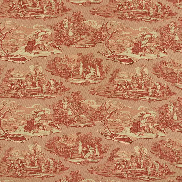 Schumacher 1207013 Four Seasons Toile Document Red fabric swatch