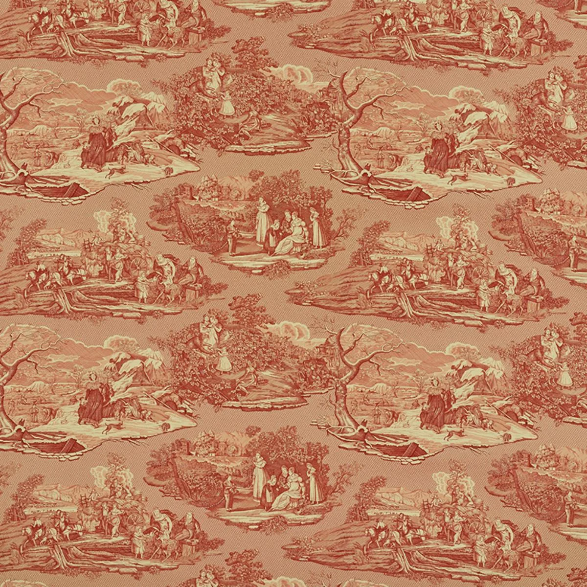 Schumacher 1207013 Four Seasons Toile Document Red fabric swatch
