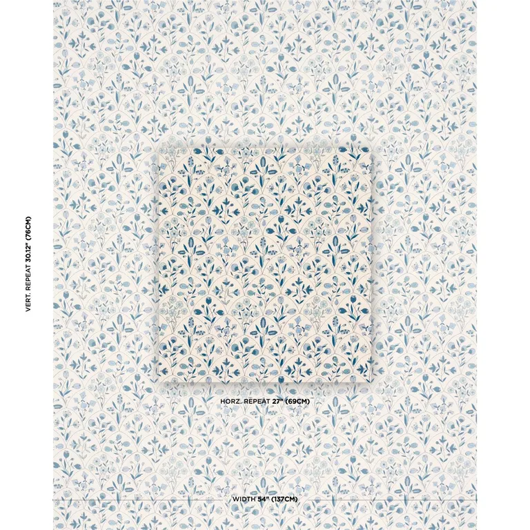 Schumacher 182160 Frances Floral Indoor/Outdoor Blues fabric swatch