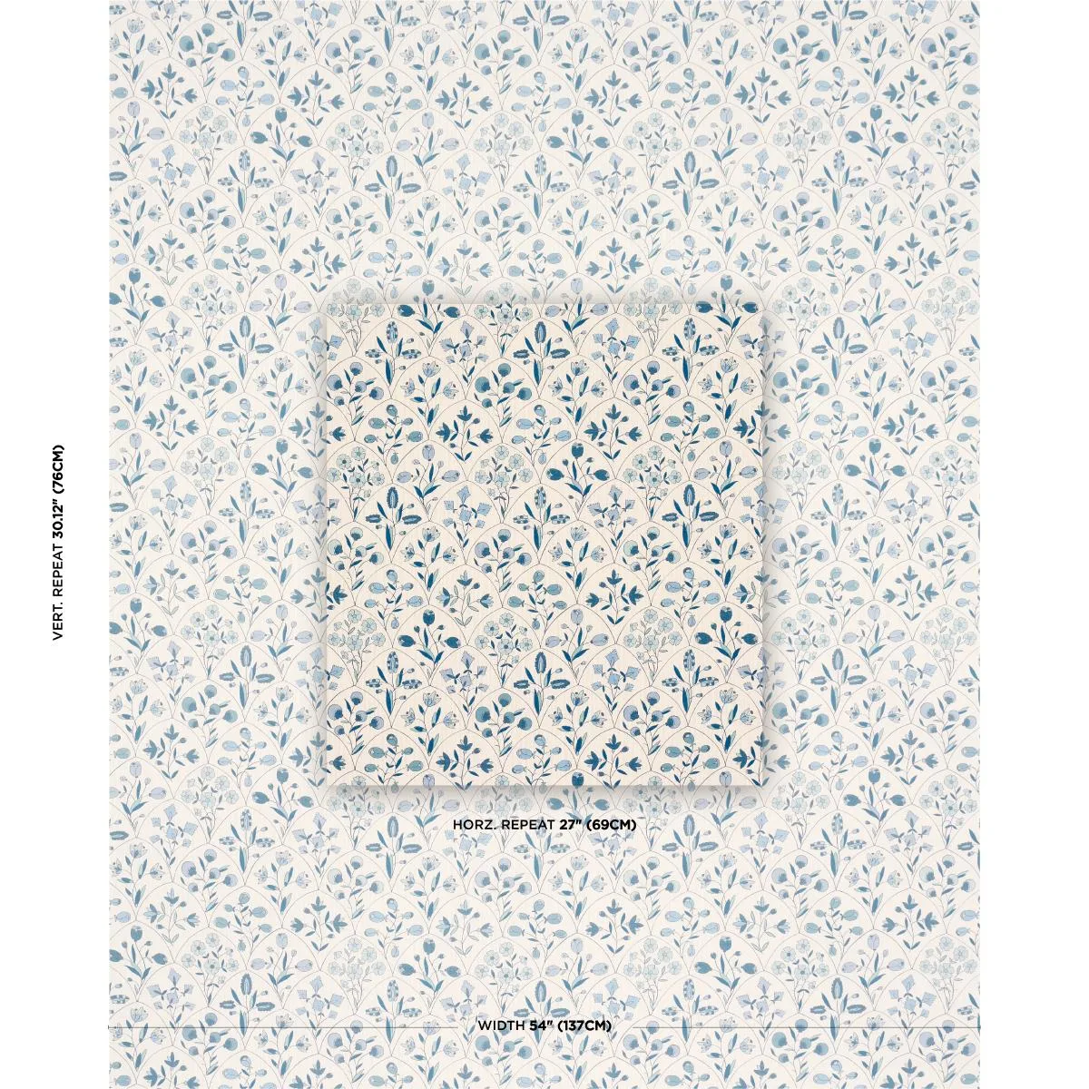Schumacher 182160 Frances Floral Indoor/Outdoor Blues fabric swatch