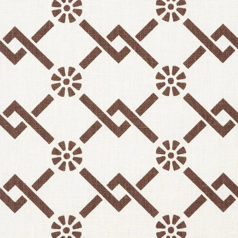 Schumacher 178312 Fretwork Flower Chestnut fabric swatch