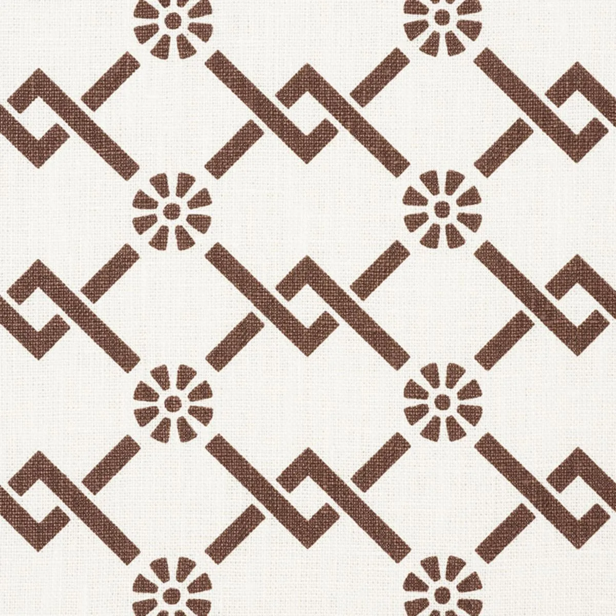 Schumacher 178312 Fretwork Flower Chestnut fabric swatch
