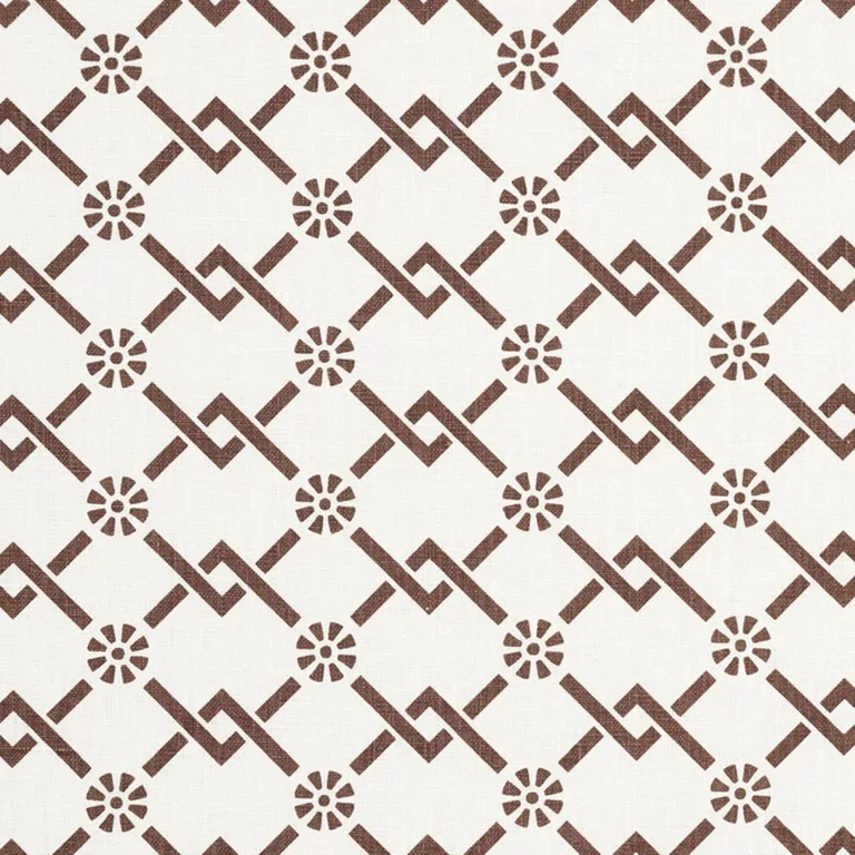 Schumacher 178312 Fretwork Flower Chestnut fabric swatch