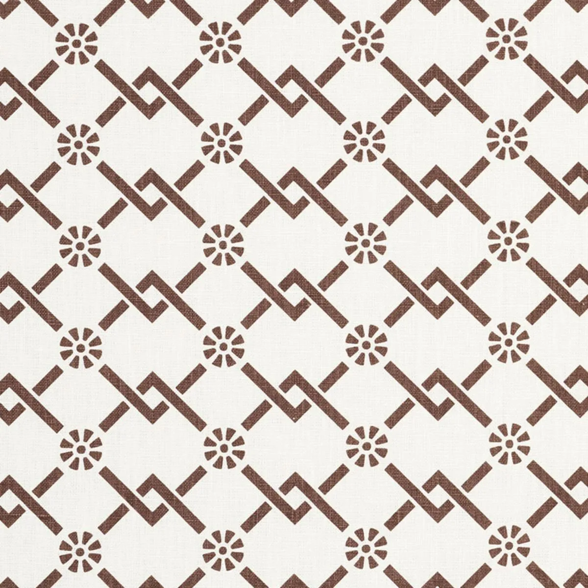 Schumacher 178312 Fretwork Flower Chestnut fabric swatch