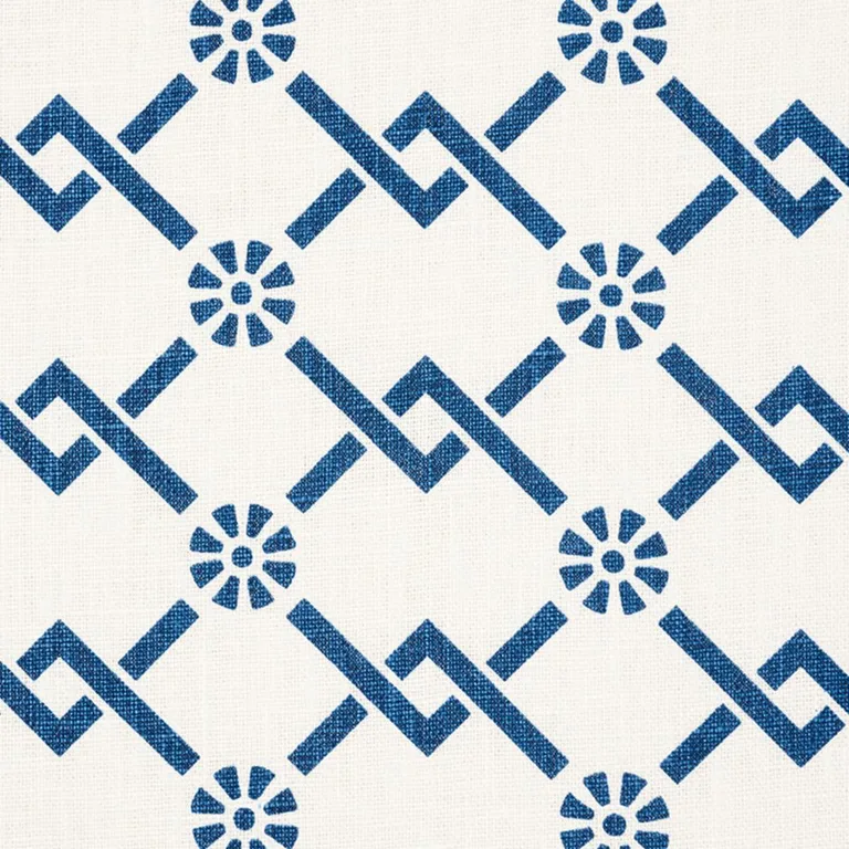 Schumacher 178310 Fretwork Flower Pacific fabric swatch