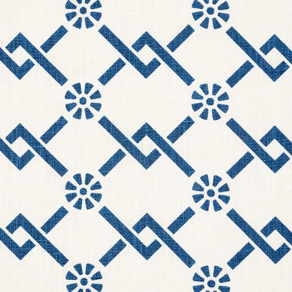Schumacher 178310 Fretwork Flower Pacific fabric swatch