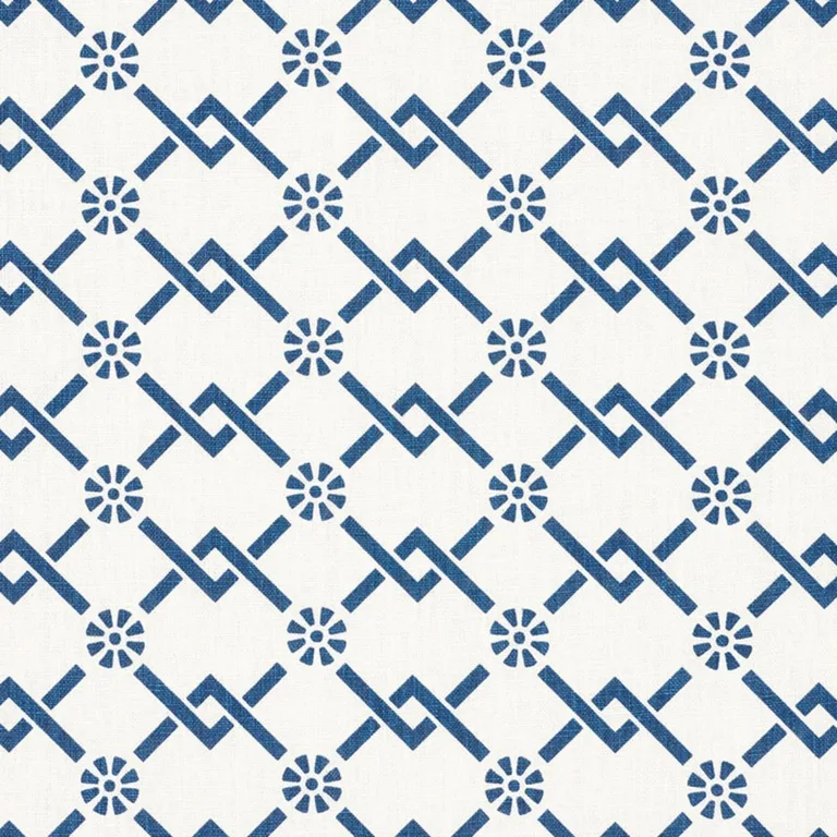 Schumacher 178310 Fretwork Flower Pacific fabric swatch