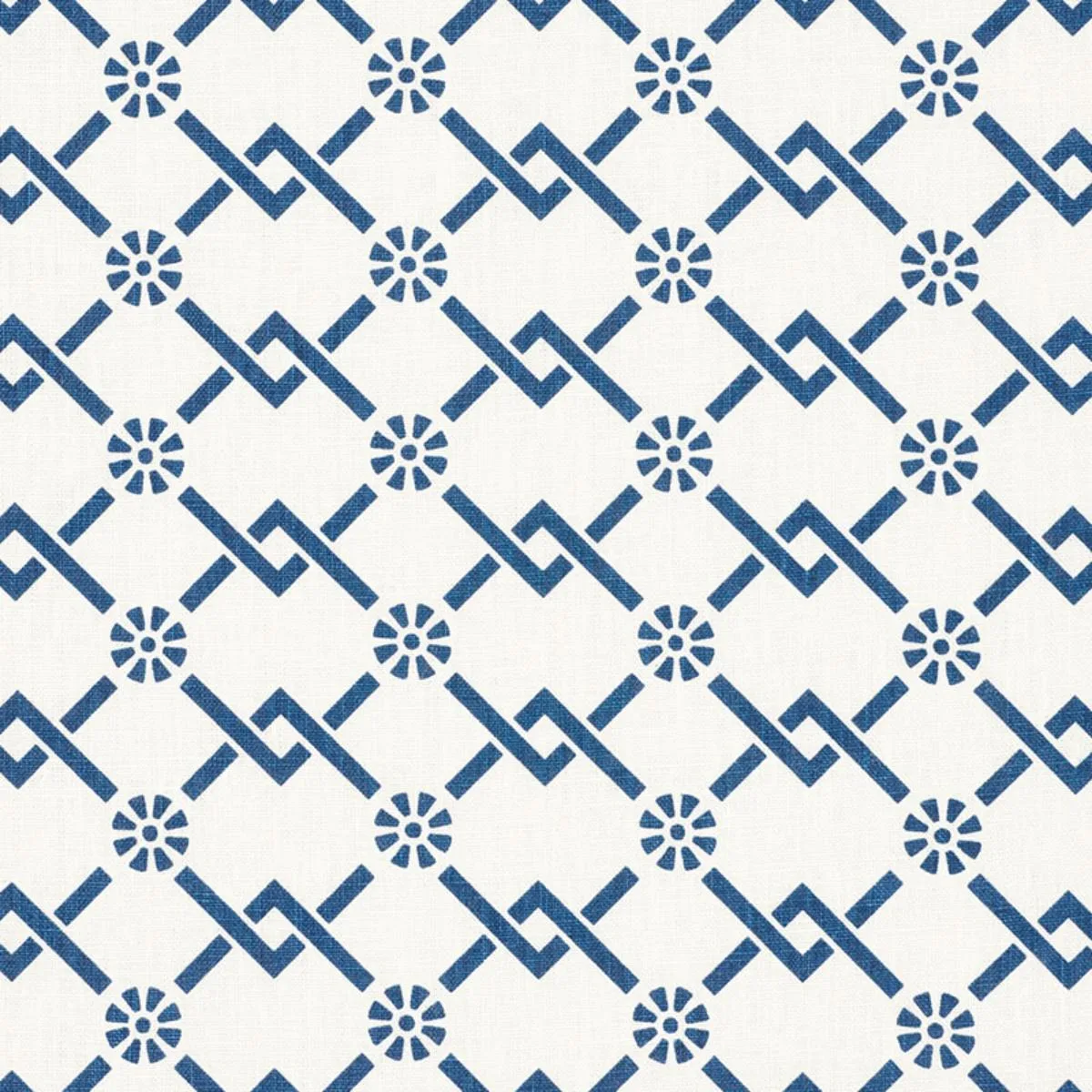Schumacher 178310 Fretwork Flower Pacific fabric swatch