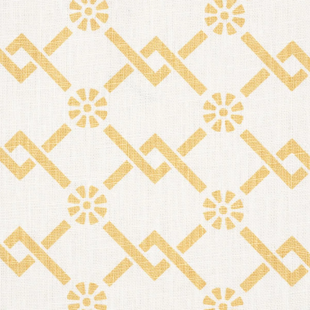 Schumacher 178311 Fretwork Flower Saffron fabric swatch