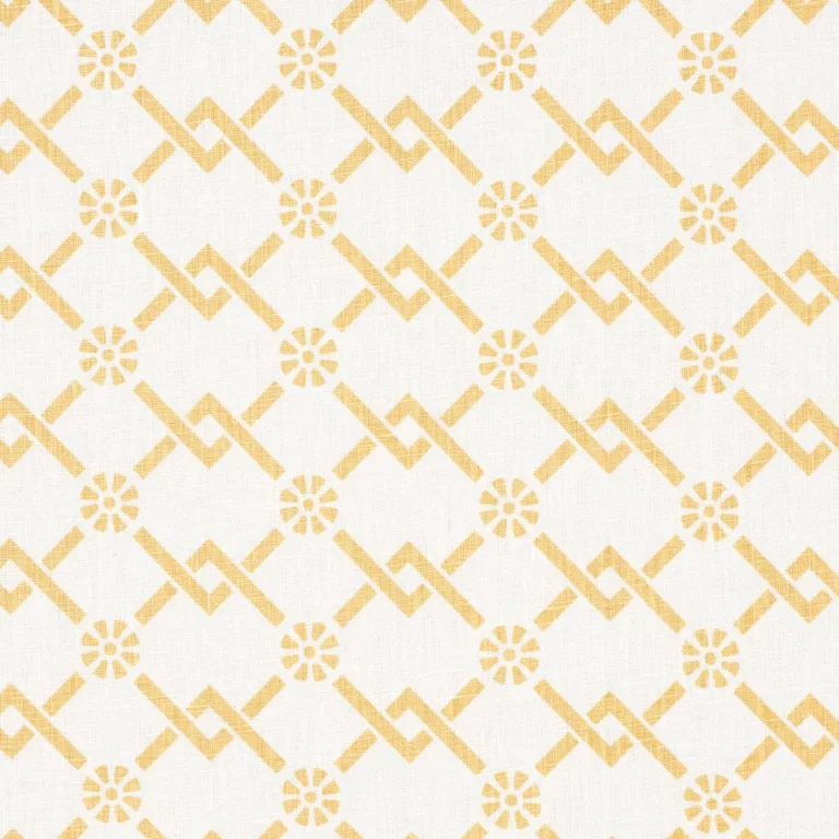 Schumacher 178311 Fretwork Flower Saffron fabric swatch