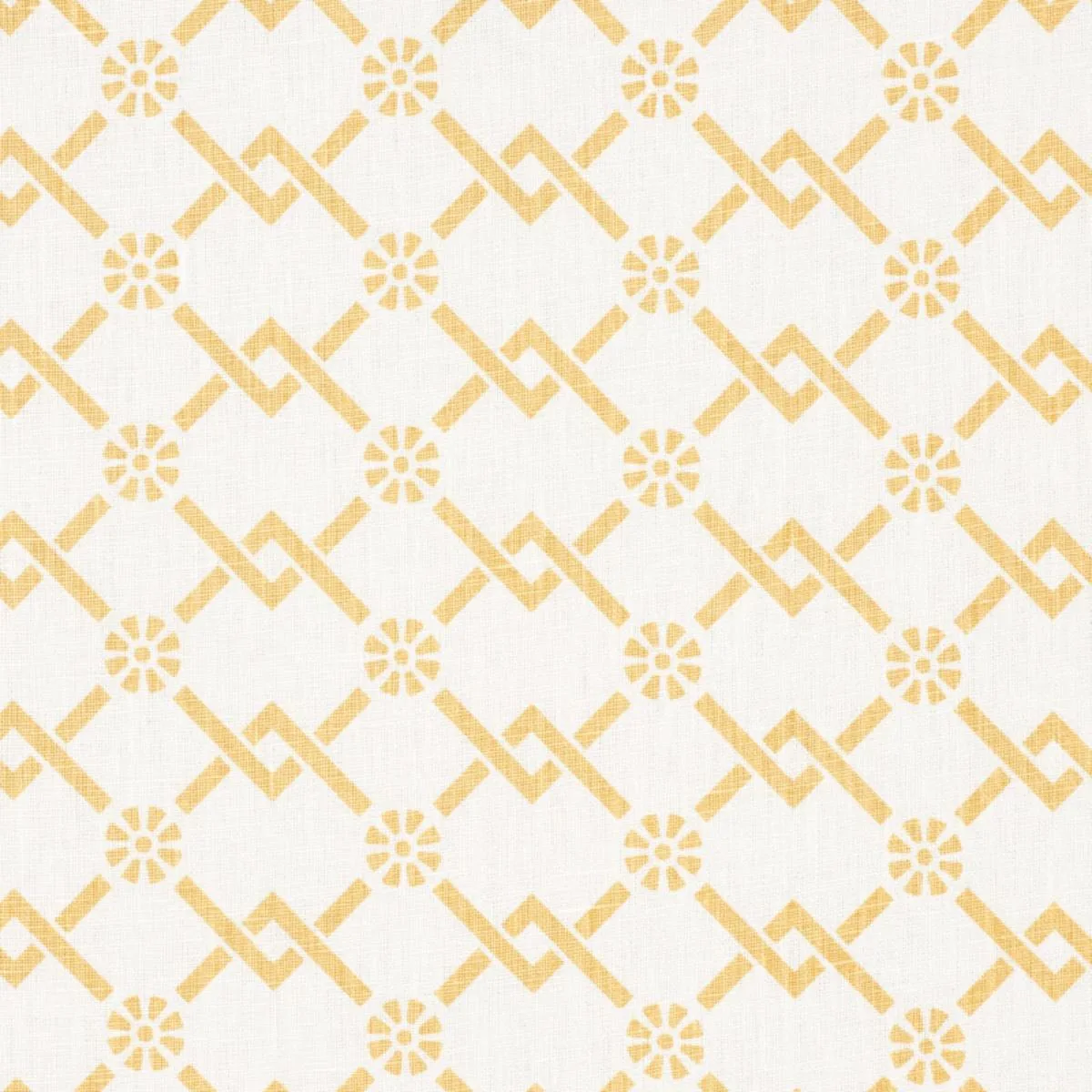 Schumacher 178311 Fretwork Flower Saffron fabric swatch