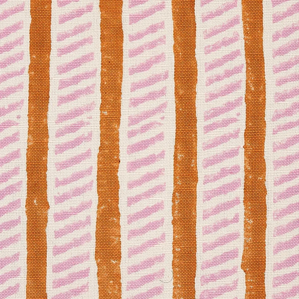 Schumacher 179761 Garden Path Hand Block Print Copper & Rose fabric swatch