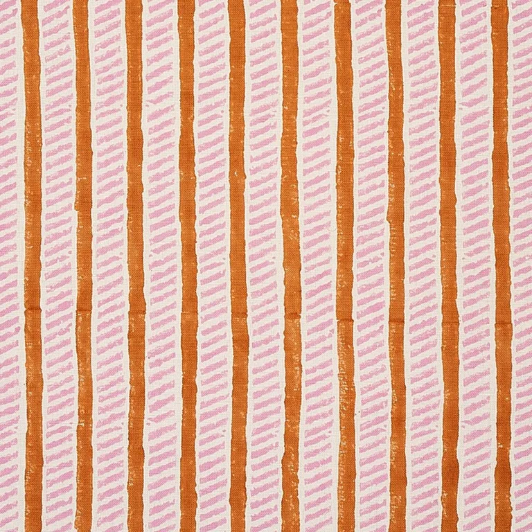 Schumacher 179761 Garden Path Hand Block Print Copper & Rose fabric swatch