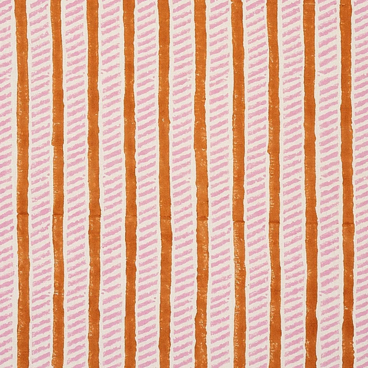 Schumacher 179761 Garden Path Hand Block Print Copper & Rose fabric swatch