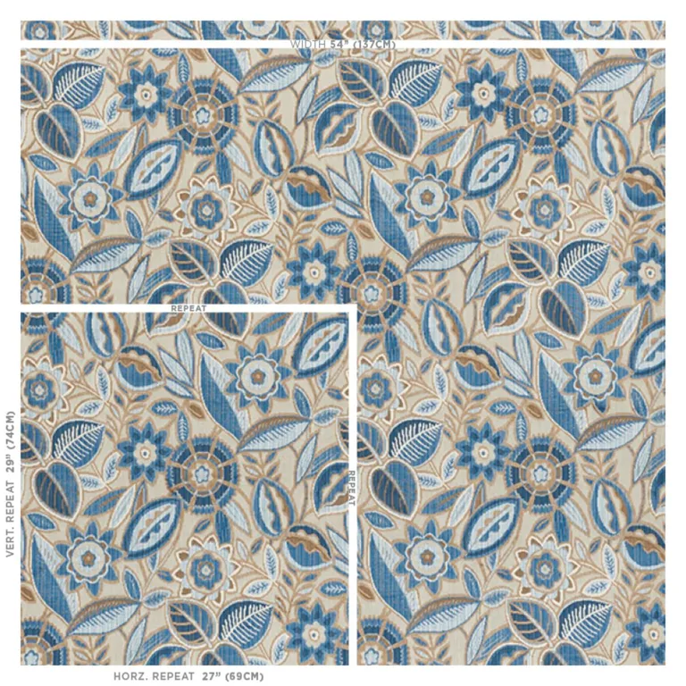 Schumacher 77761 Garland Velvet Blue fabric swatch